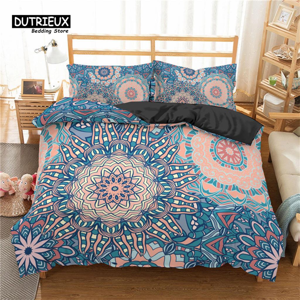 Bohemian Mandala Duvet Cover Set King Queen Size 2/3Pcs Hippie Bedding Set Polyester Indian Ethnic Floral Quilt Cover Pillowcase