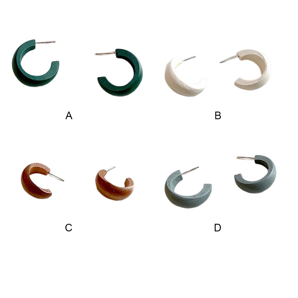 1 Pair Women Earrings Geometric Retro Earring Ornament Simple Ear Decor Wood Semicircle Jewelry Decorations Jewelries