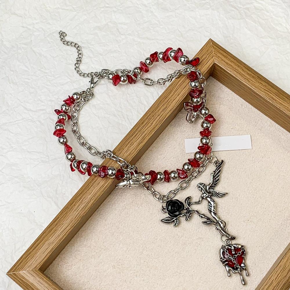 Heart Pendant Crystal Beads Necklace Rose Flower Clavicle Chain Choker  Party