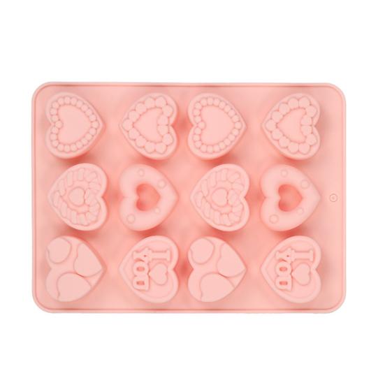 

Ice Mold Silicone Food Grade BPA-Free Flexible Non-Stick Candy Chocolate Cookie Mold 9 Grids Heart Pattern Baking Mold рожевий