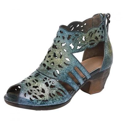 GKTINOO Sandali da Donna Estate 2025 Nuove Scarpe da Donna Vera Pelle Retro Cerniera Casual Cucito Fatto a Mano Tempo Libero Sandali da Donna