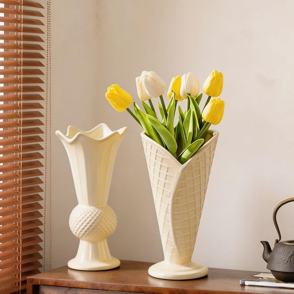 Cream Style Lace Ceramic Vase - Luxury Decor for Living and Dining Rooms