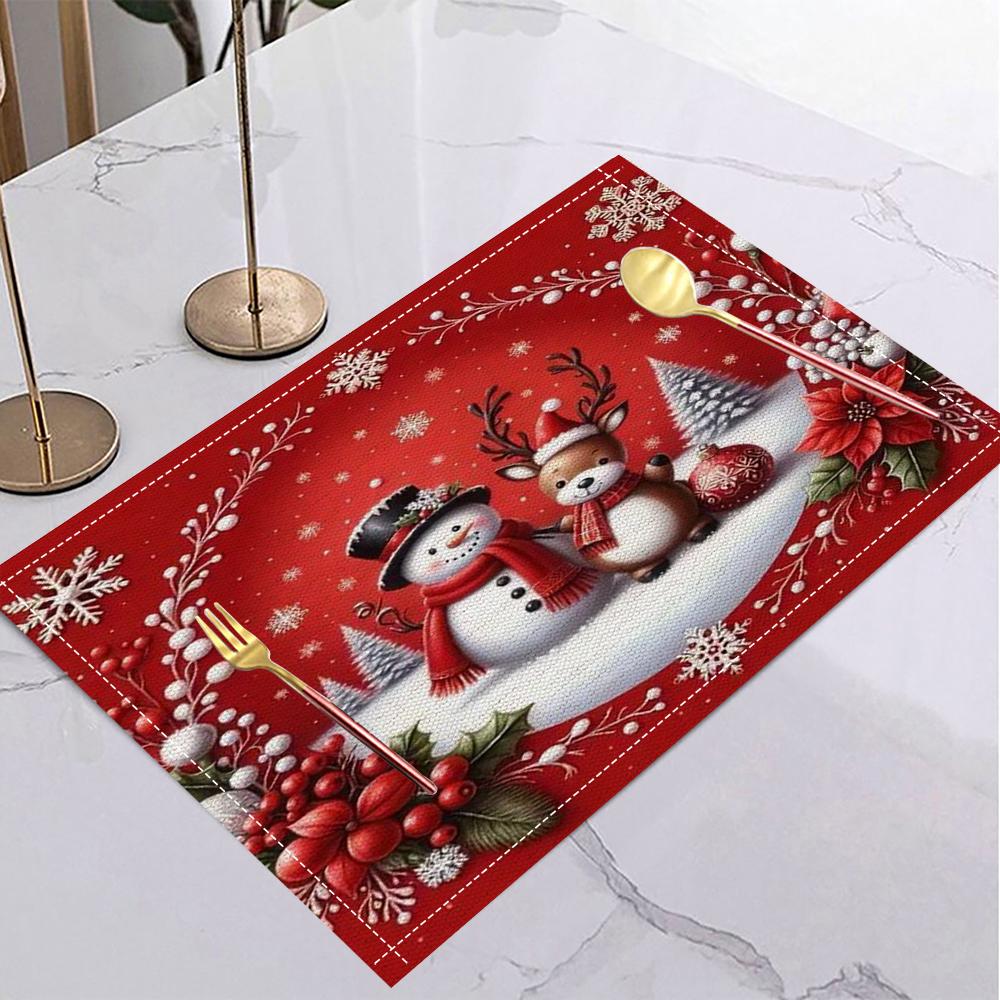 Christmas Themed Linen Placemats Snowman Tree Place Mats Christmas Table Placemats Xmas Dining Kitchen Party Decor