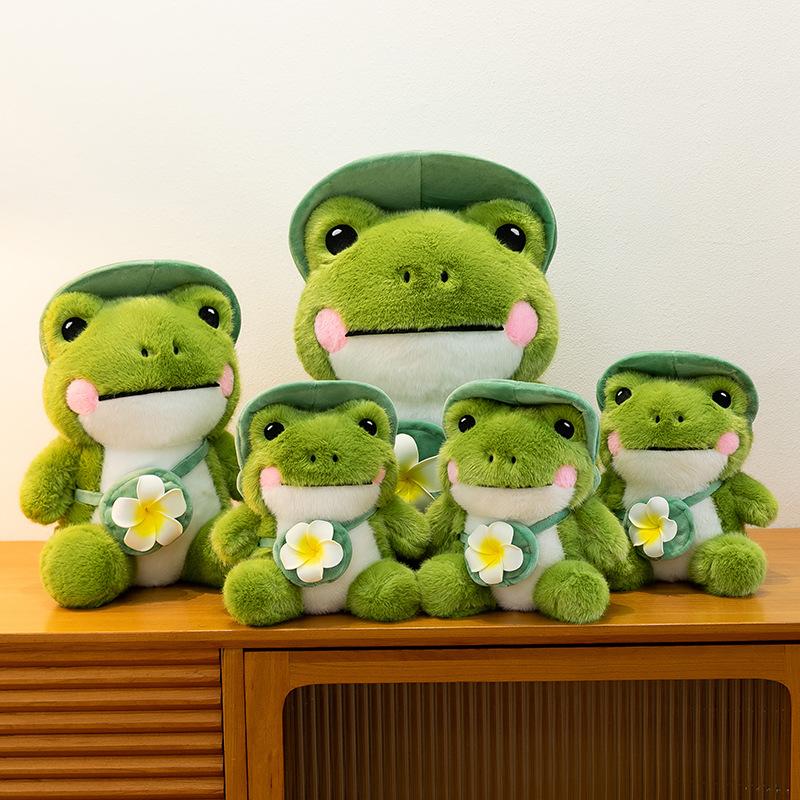 ZOCO Lächelnder Frosch Puppe Reise Frosch Puppe Plüschtier Füllung Tier Weiches Fell Geburtstag Weihnachten Geschenk Cartoon Ornament
