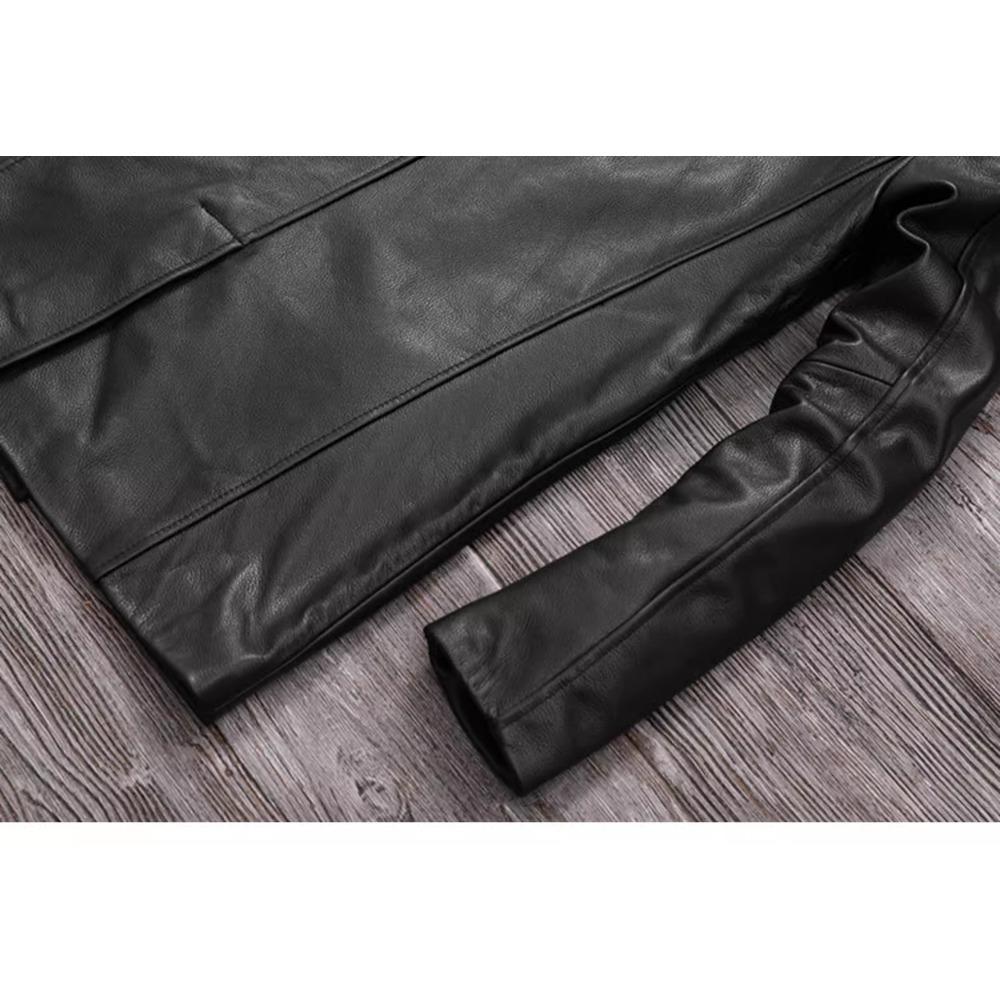 Chinese Size Long Men Leather Coat Genuine Soft Cow Leather Classic Double Breasted Turn Down Collar Leather Jackets For Men Clothing Autumn