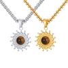 Fashion Sun Tiger Eye Nature Stone Pendant Necklace for Men, Silver Color Stainless Steel Necklace, Punk Personalized Jewelry