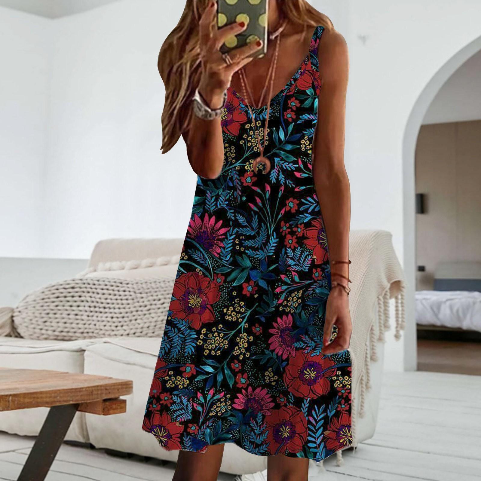 

Женское летнее модное платье-бандо без рукавов с цветочным принтом и v-образным вырезом XL синий