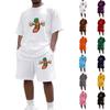 Herren Casual Kurzarm-T-Shirt und Shorts Set Rundhals-Oberteil mit Kordelzug-Taille Lockere Passform Sommer-Outfit