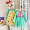 Summer Girls' Bow Print Cotton A-line Dress with Short Sleeves