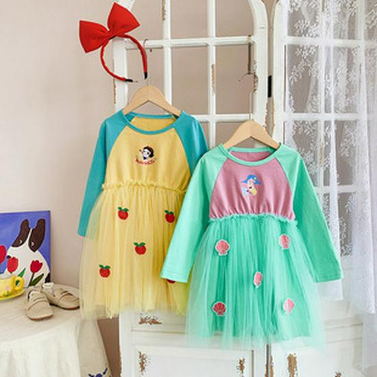 Summer Girls' Bow Print Cotton A-line Dress with Short Sleeves