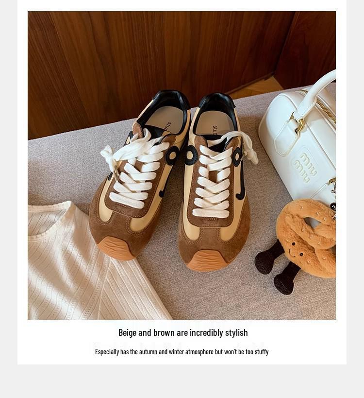 2025 Autumn Women's Retro Cowhide German Trainers with Asymmetrical Toe, Inner Lift, and Lace-up Design