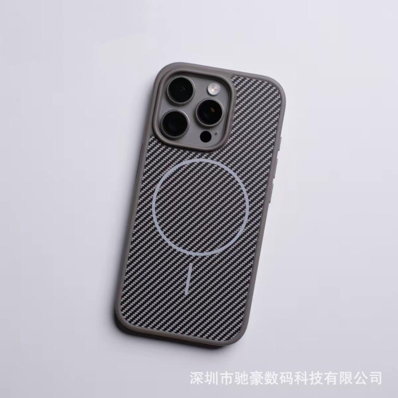 Applicable To Apple 16promax Carbon Fiber Pattern Magnetic Mobile Phone Case iPhone15 Matte All-inclusive Anti-drop PC Case 14