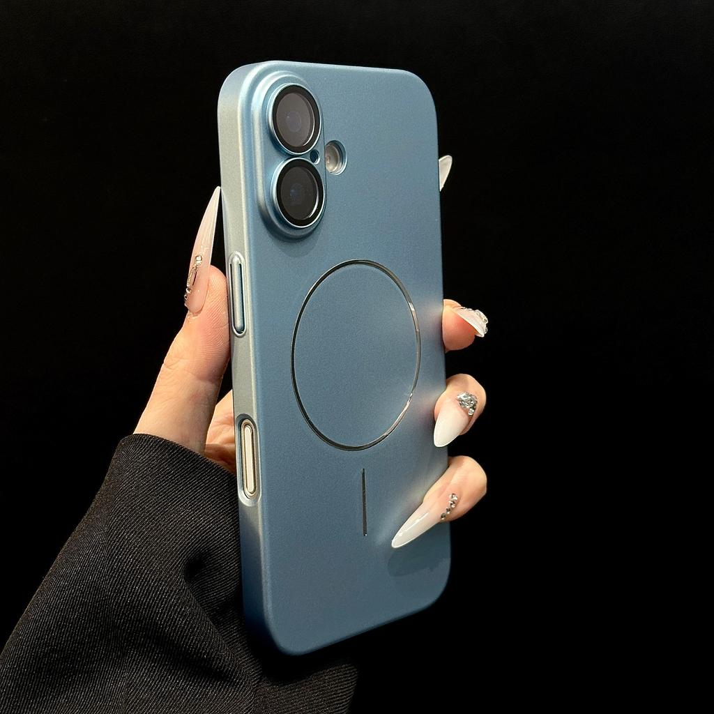 Thin Metallic Paint Magnetic For Magsafe Case For iPhone 16 15 14 13 Pro Max Lens Protection Wireless Charge Shockproof PC Cover