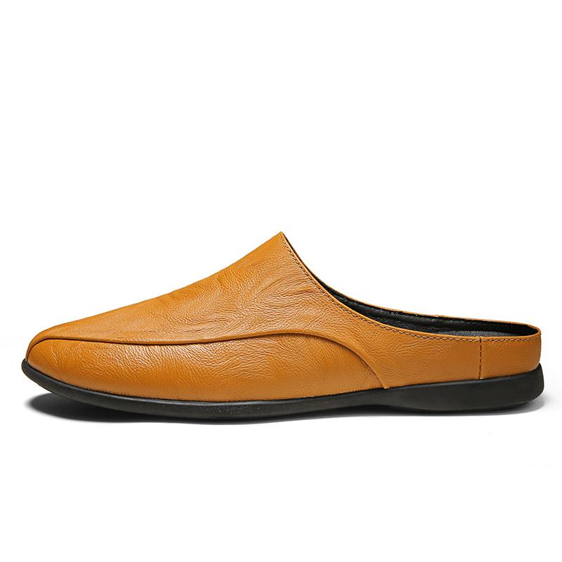 

Летние мужские кожаные мюли 2025 года, полуботинки для мужчин, лоферы слипоны, шлепанцы, полуоткрытые туфли без задника для вождения, плоские повседневные туфли 38