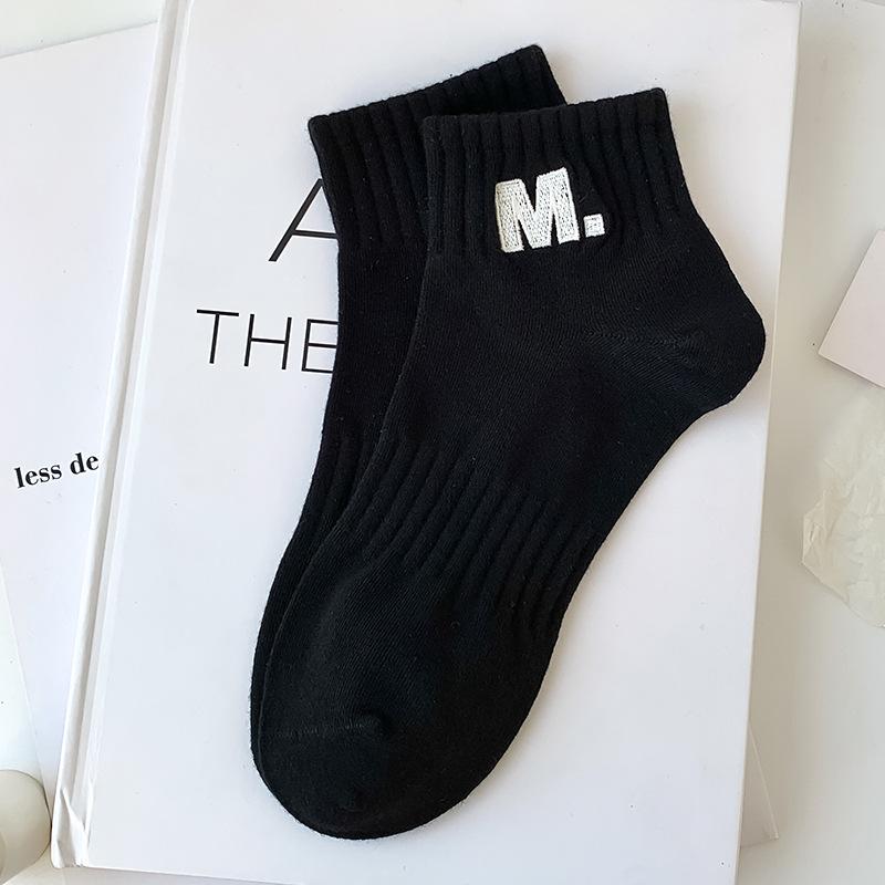Women's Spring and Summer Short Socks, Solid-colored Cotton Socks, Embroidered Candy-colored Sports Socks, Thin Boat Socks