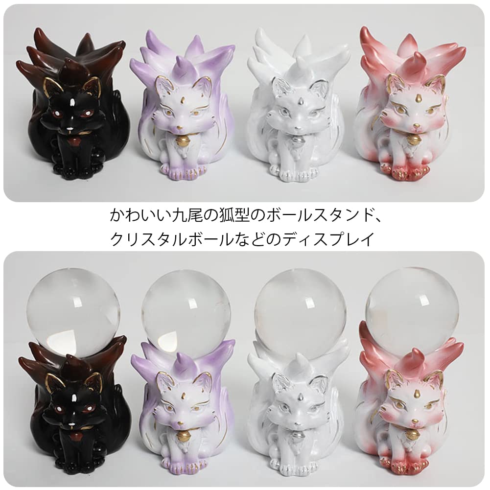 YUYAKESHI Neunschwänziger Fuchs Harzsockel, Kugelsockel, Kugelsockelhalter, Figur, Schreibtisch, Geschenk, Werkzeug, Zubehör, Dekoration (lila)