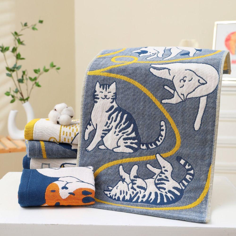 34x74cm Face Towels Cartoon Cat Bath Towel Cute Pure Cotton Dish Cloth for Kids Children