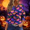 Women's Halloween and Pumpkin Print Short Sleeve Round Neck T-Shirt Casual Pullover Top