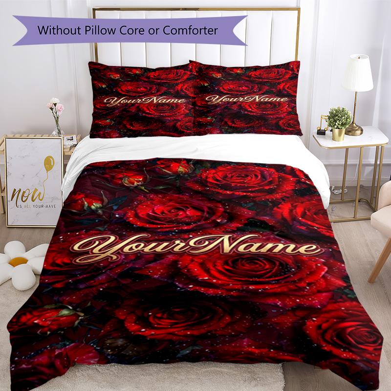 Rose Customize Your Name Bedding Set Breathable Duvet Cover with Pillowcases Home Decoration Birthday Gift