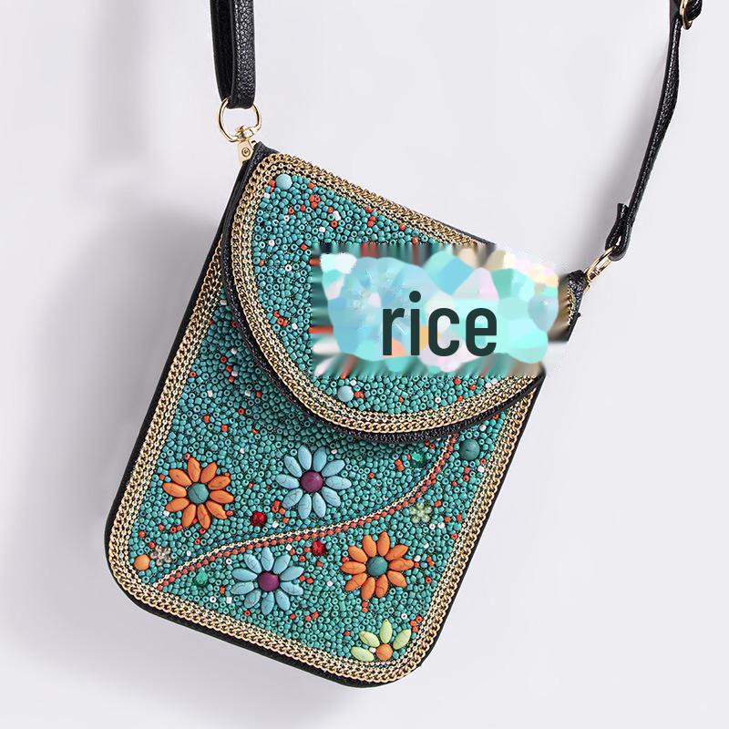 Exquisite Bohemian Style Crossbody Bag with Rice Beads, Shells, and Flowers