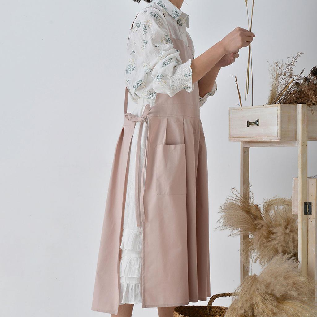 Cotton Linen Apron for Women Vintage Waterproof Apron Pinafore Dress with Pockets for Baking Cooking Gardening Work