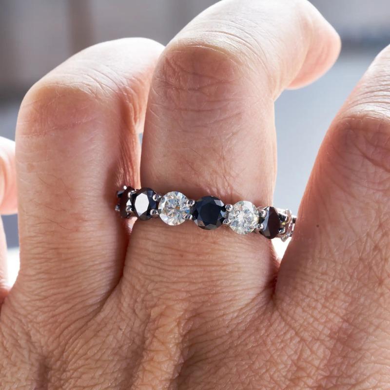 5mm Black and White Color D Color Vvs Moissanite Ring 925 Sterling Silver Total 7 Carat Classic Wedding Anniversary Gift