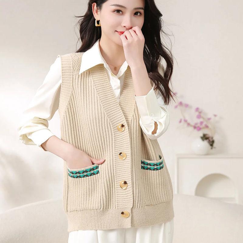 Autumn Women's Vest Cardigan Sweater Loose Fashion Vest Knitted Vest Top Spring and Autumn