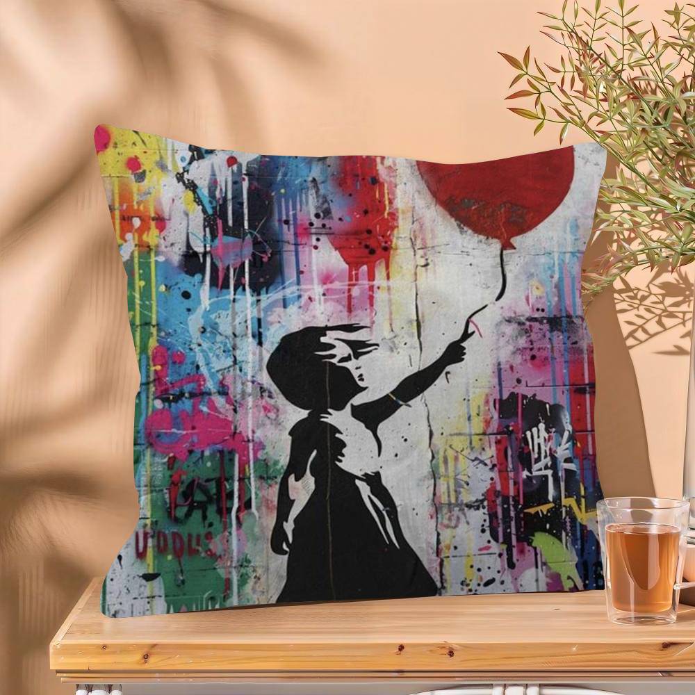 Banksy Street Graffiti Cushion Cover Inches Farmhouse Decor Home Throw Pillow Covers for Couch Decorations