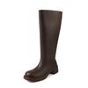 New women's leather Martin boots solid color thick-soled non-slip cowhide high boots medium heel large size women's boots sleeve leather boots