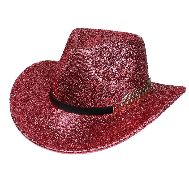Glitzerndes Cowboyhut Unisex Westernstil Breiter Rand Fedora Hut für Party Festival Cosplay