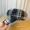Red Plaid Woolen Octagonal Cap Women's Autumn Winter Vintage Beret Hat 2025 New Vintage Children's Cap Breathable Motorcycle War