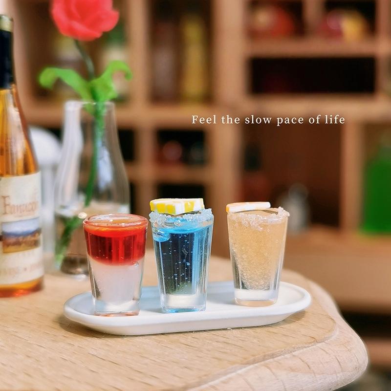 4Pcs 1:12 Dollhouse Miniature Cocktail Tray Model Beverage Toys Diy Accessories Micro Scene Decoration