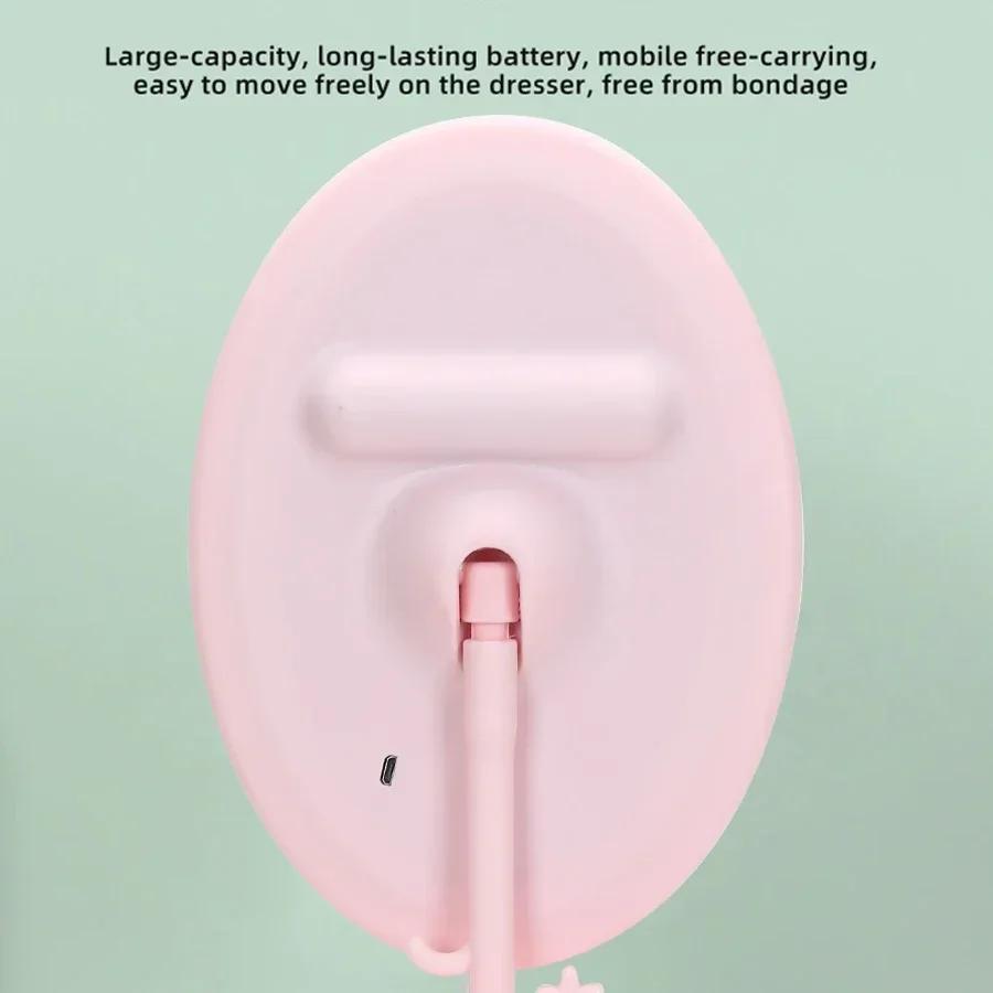 Ovaler Schminkspiegel USB-Aufladung Ausdauer Drei Lichtquellen nach Belieben schalten Mädchenwohnheim Desktop Faltbarer Vintage-Spiegel