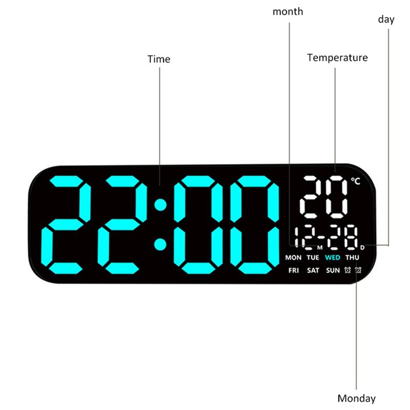 

ABJI-Remote Control Large Digital LED Clock Temp Date Week Display 10 Brightness Adjustable Electronic Clock