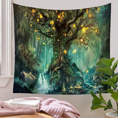 Rectangular Tree of Life Printed Tapestry Sanded Polyester Bedroom Wall Hanging Cloth Lightweight American Home Decor for Gift