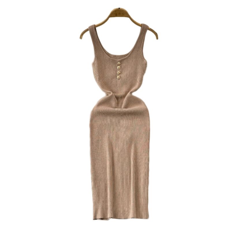 French Style Temperament Knitting Vest Suspender Skirt 2024 Summer Women's Fancy Sleeveless Waist Slim Looking Sheath Dress