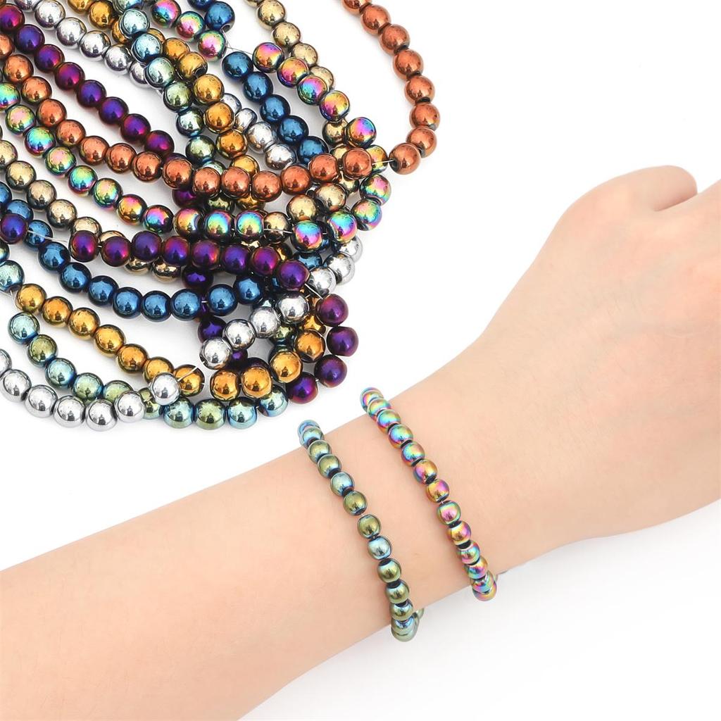 70-165Pcs Natural Stone Gold Sliver Multicolor Round Hematite Loose Spacer Beads For Earring Necklace Bracelet DIY Jewelry Making Accessories