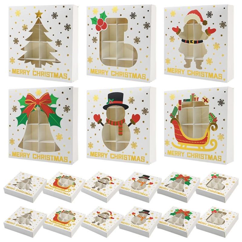12Pcs Christmas Chocolate Box Gold Foil Chocolate Gift Box with 12 Slot Christmas Treat Boxes for Cookie Candy Chocolate