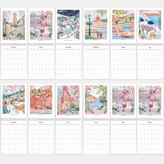 1/2 Pcs 2025 Wall Calendar 12-Month Travel Calendar Wall Hanging Monthly Planner for Home Office Schedule Organizing