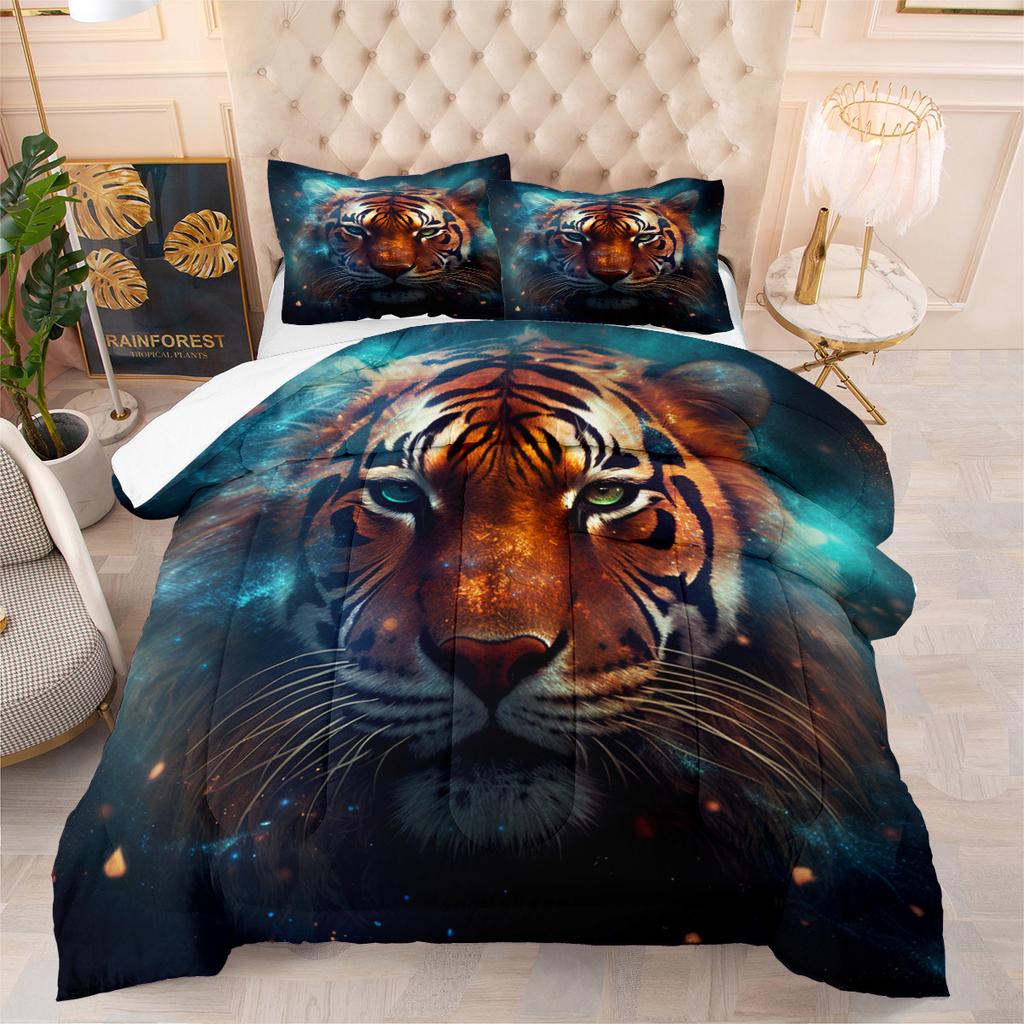 3d Digital Printing Thickened Feather Silk Cotton Quilt Animal Tiger Fat Quilt Printing Three-piece Quilt Cover Set