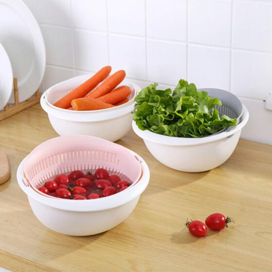 Dual Layer Rice Wash Strainer Kitchen Fruits Vegetable Cleaning Container Basket