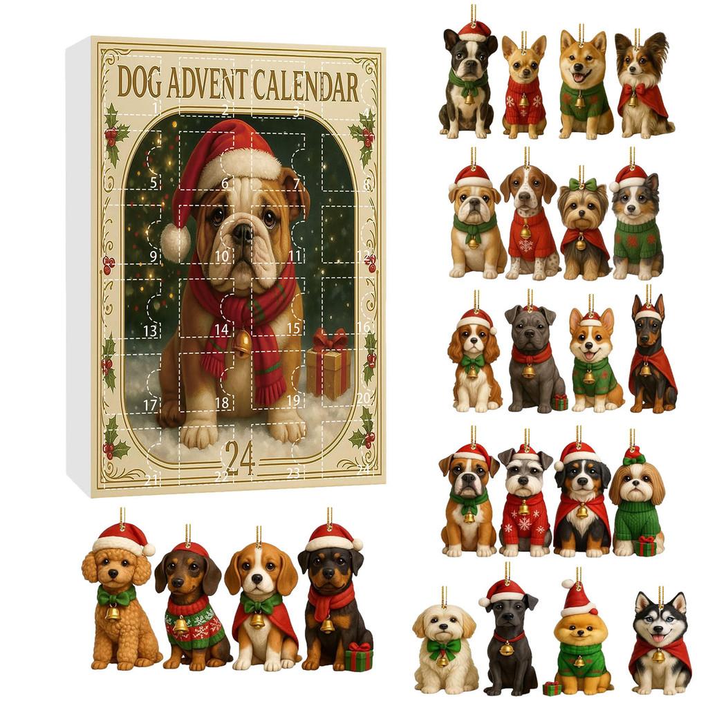 Christmas Cuter Dog Countdown Calendar Blind Box Tree Acrylic Pendant Gifts