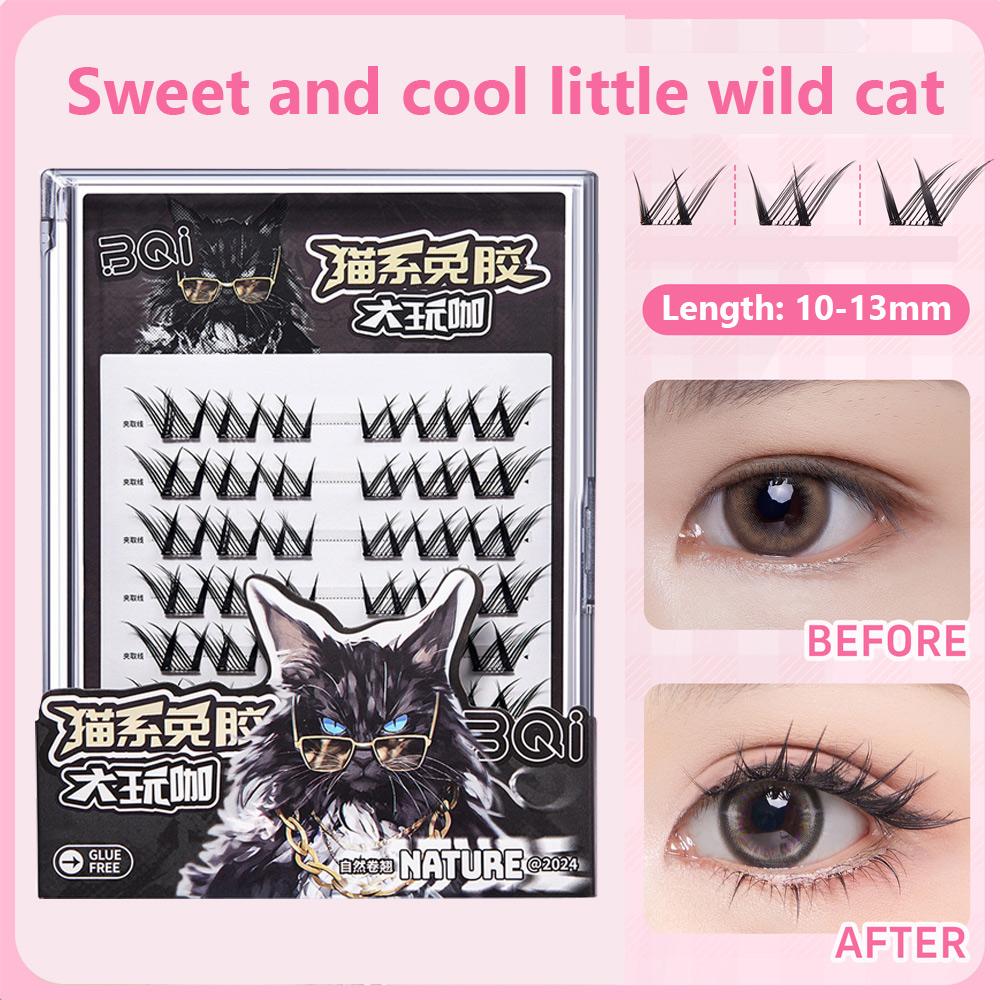 BQI Cat Eye Glue-free False Eyelashes Lazy Reusable Simulation Eyelashes Natural Curling Beginner Makeup Tool