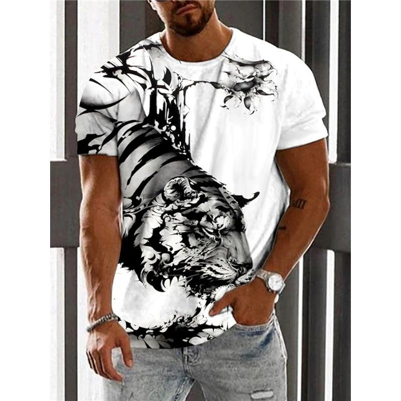 

Summer Daily Casual Men s T-shirt Outdoor Sports Men s Loose Tees Fashion Street Men s Short Sleeve 3D Tiger Print Men s T-shirt S