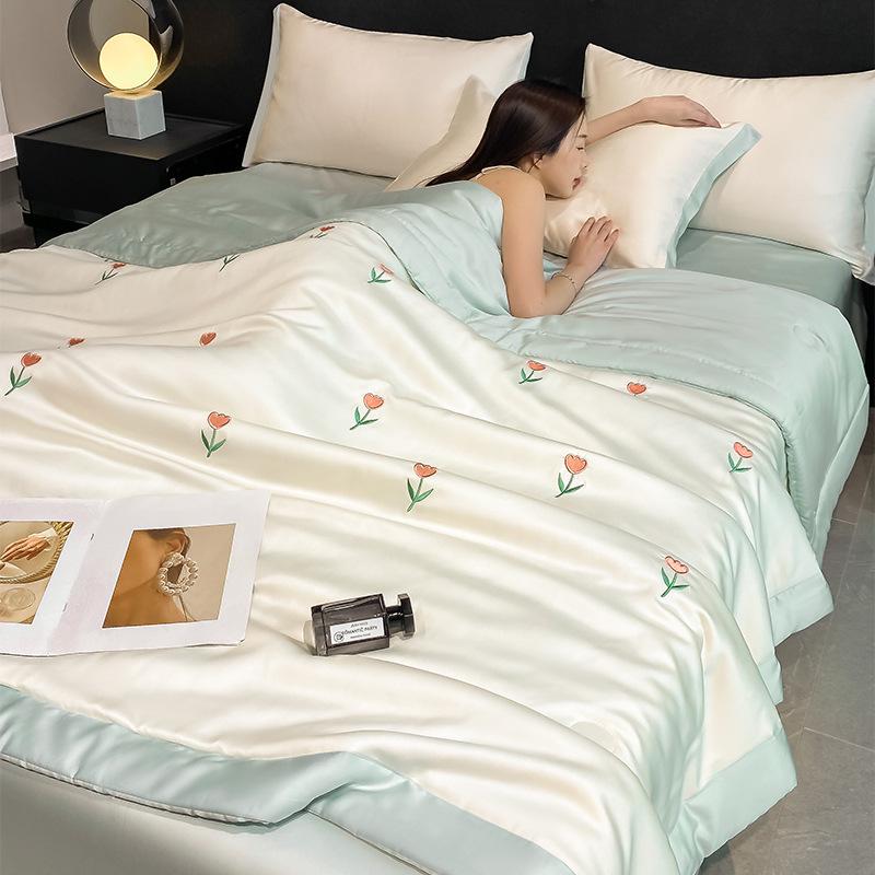 Silky Summer Ice Silk Quilt Set: Lightweight, Washable, and Embroidered