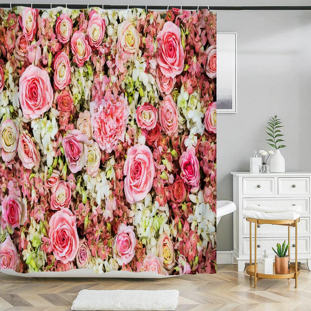Beautiful natural flowers shower curtain waterproof polyester fabric bath curtain rose floral curtains for bathroom decor