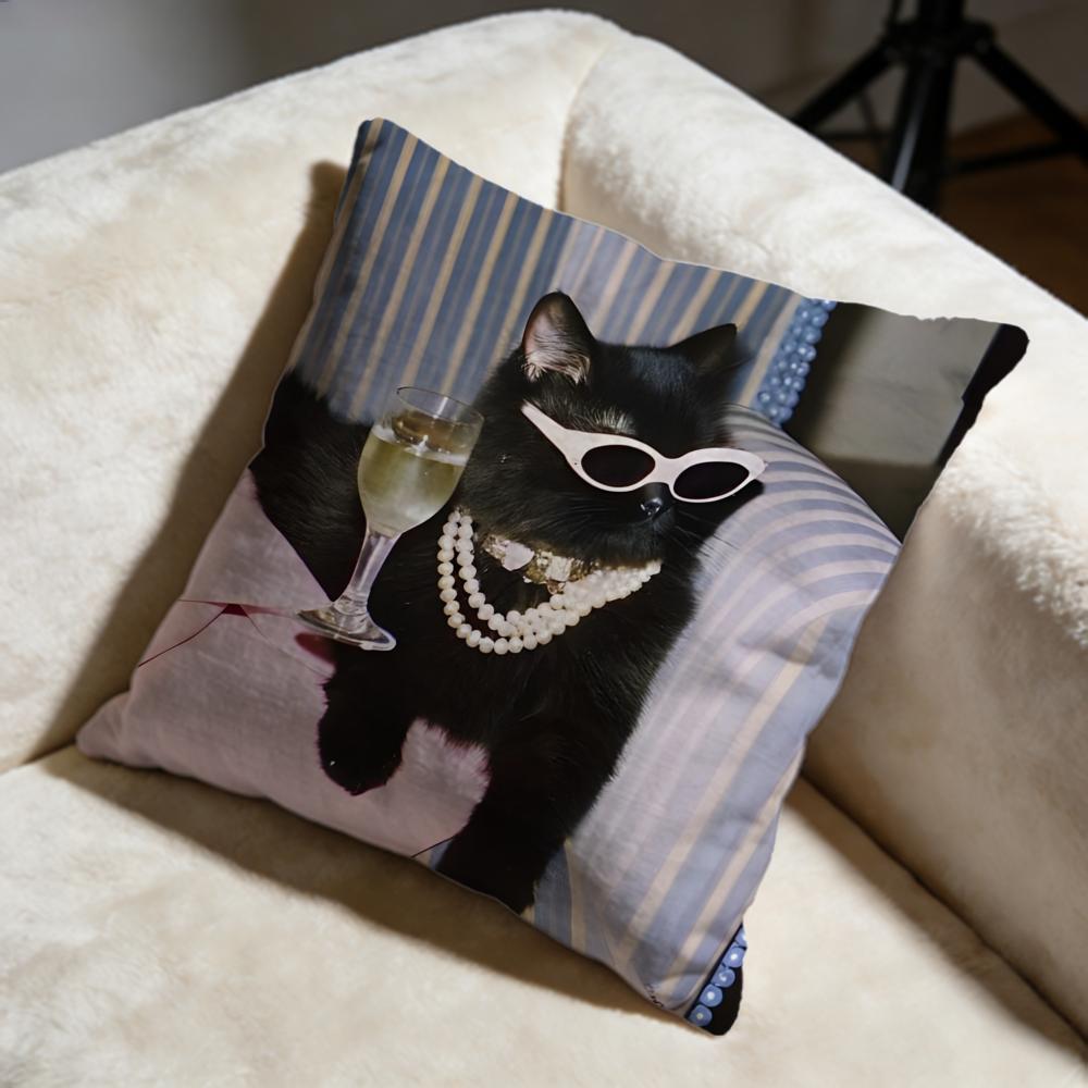 Black Cat Cushion Cover Soft Decorative Pillow Case Suitable for Bedroom Sofa Car Travel Use