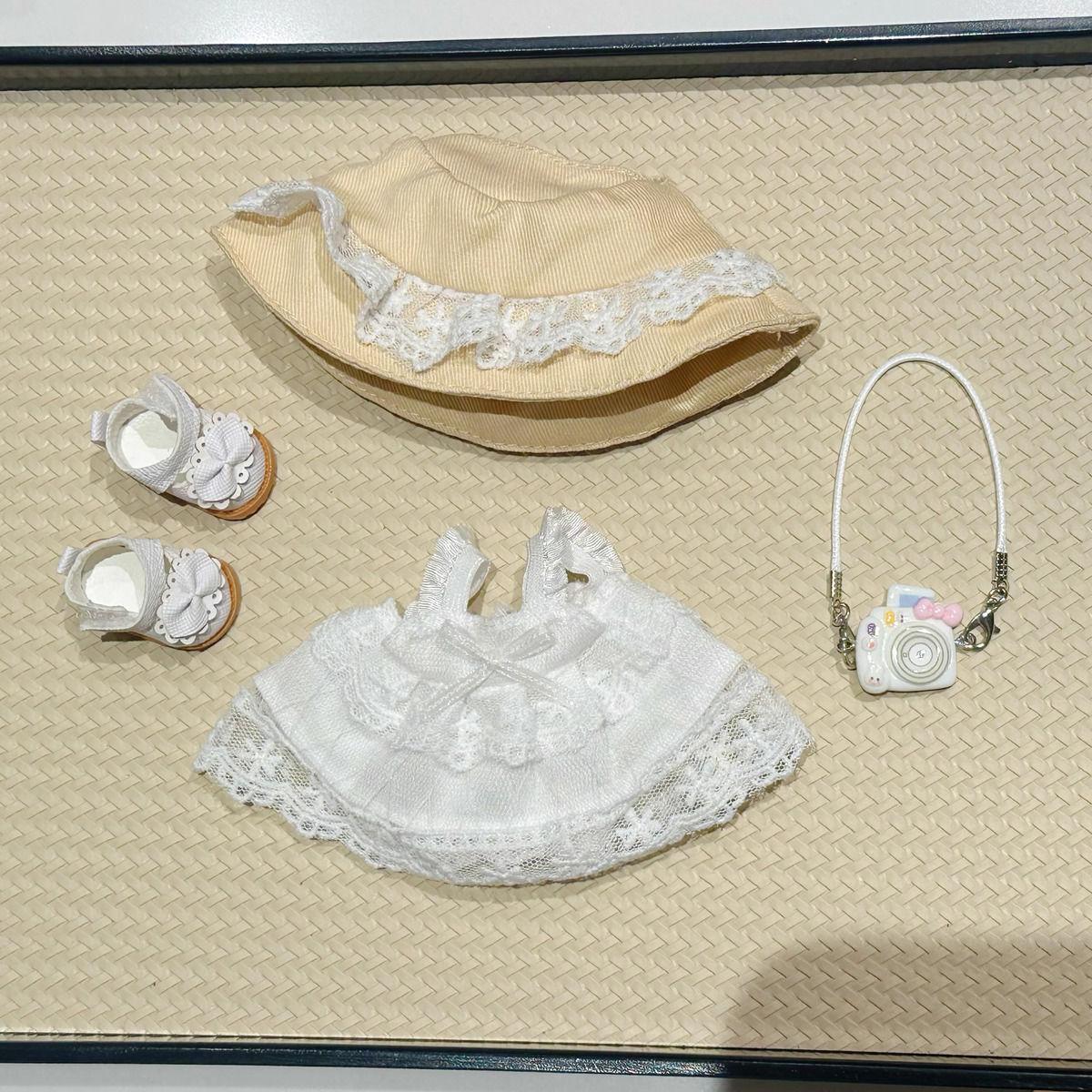 

Новая 17 см см Детская одежда Лабубу Белая кружевная шляпа от солнца Кукла Кукла Сменная одежда 15-17CM Raab wear