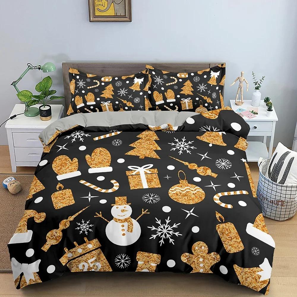 Merry Christmas Bedding Set King Queen Twin Size Duvet Cover Holiday Decorations For Bedroom