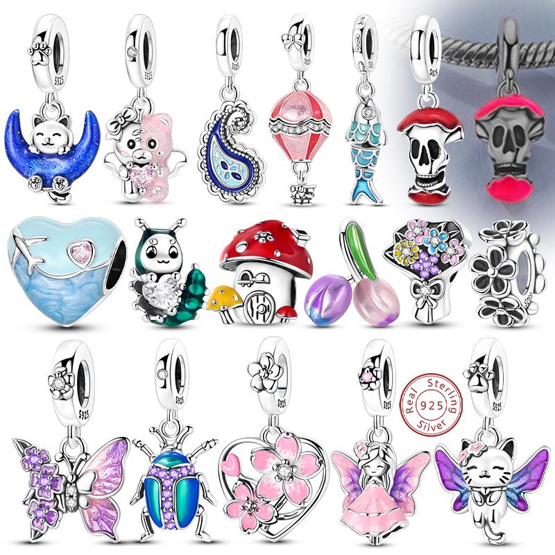 Original Charms Bead Copper Apple Skull Butterfly Flower Cat Starry Sky Charm Fit Bracelet Pendant Diy Jewelry Gift
